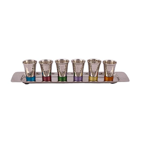 Hammered Nickel Kiddush Cup Set with Matching Tray, 6 Piece Multicolor