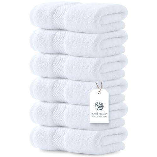 White Classic Turkish Cotton Hand Towels Set of 6 - Soft & Absorbent