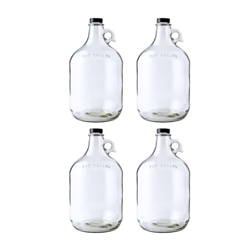 1 Gallon Glass Jugs with Polyseal Caps - 4 Pack, Clear Storage Containers