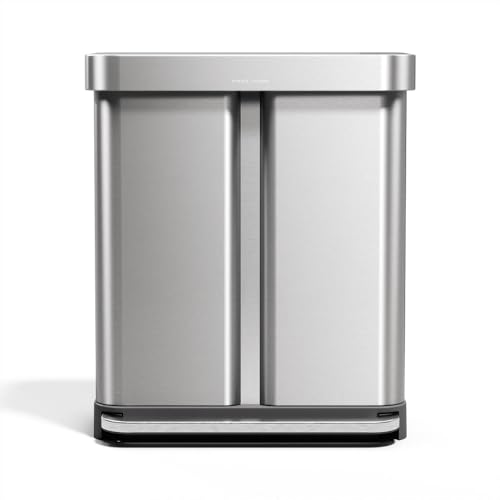 Dual Compartment Step Recycler 58L Kitchen Trash Can Stainless Steel