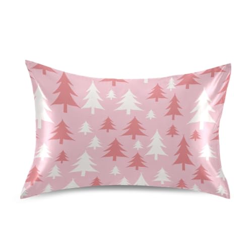 Christmas Tree Pink Satin Pillowcase 20x30in | Kopirit Hot Sleepers Queen Size