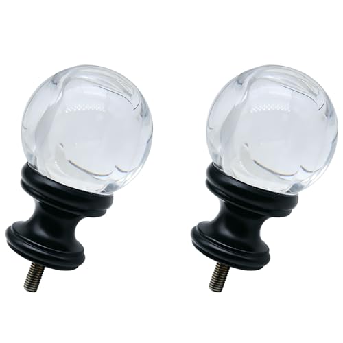 2 Pcs Crystal Curtain Rod End Caps for 1 Inch Rods, Silver Decorative Finials