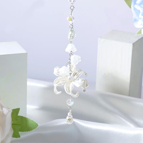 Lily of the Valley Leaf Car Charm, Floral Rearview Mirror Hanging Ornament