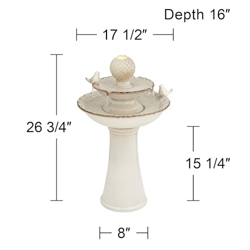 2-Tier Ceramic Outdoor Water Fountain with LED Light, 27-Inch Floor Basin