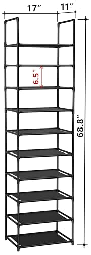 10-Tier Shoe Rack Organizer - Tall 20-Pair Space Saving Shelf, Black