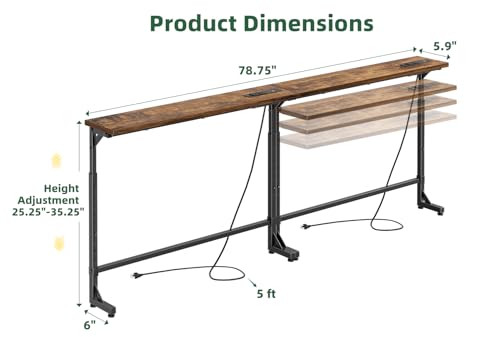 78.75-Inch Adjustable Console Sofa Table with Power Outlets and USB