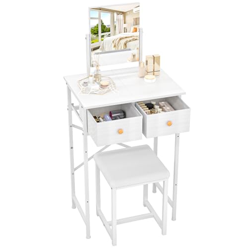 Small Makeup Vanity Desk with Mirror & Chair, Compact Dressing Table Set