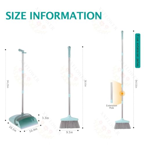 Long Handle Broom and Dustpan Set with Built-in Cleaning Teeth