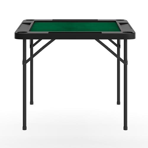34.5-Inch Folding Card Table with Cup Holders and Green Felt Surface