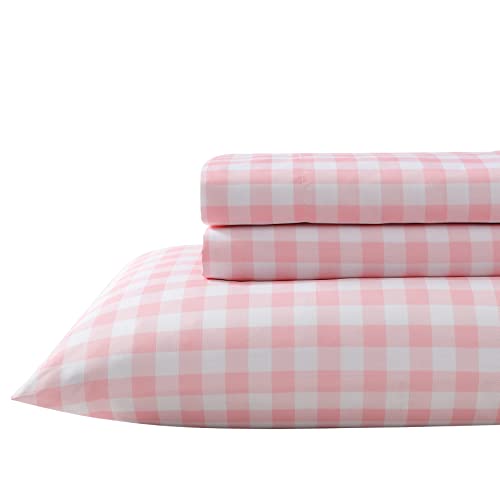 Twin XL Microfiber Sheet Set - Poppy Plaid Kids Bedding with Pillowcase