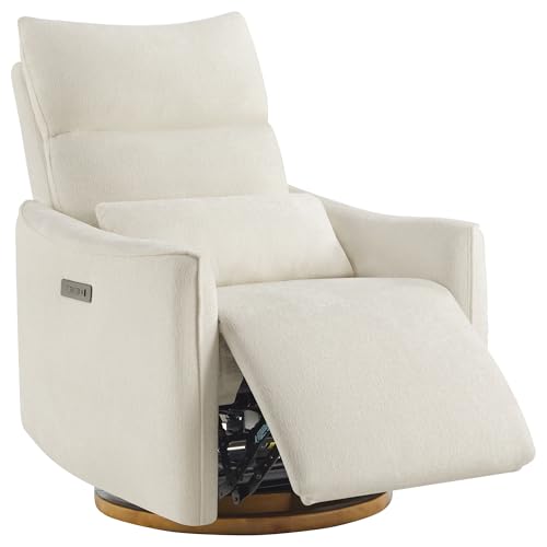 Power Swivel Glider Recliner with Adjustable Headrest, Cream