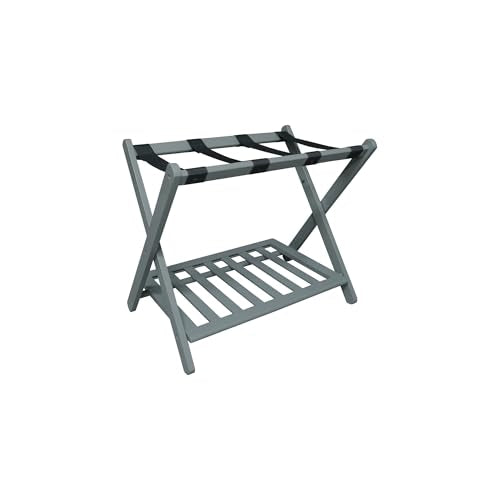 Casual Home Foldable Solid Wood Fully-Assembled Luggage Rack with Shelf Slate Gray