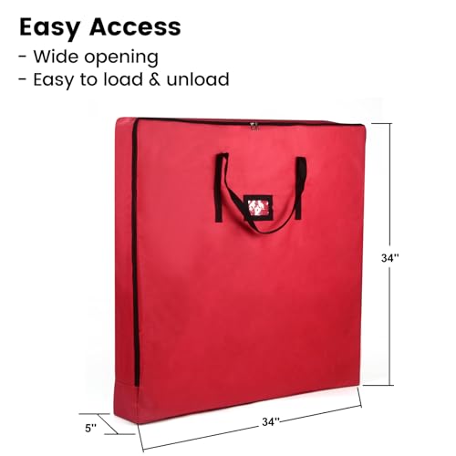 Red Pop Up Christmas Tree Storage Bag - 34in Square, Pre-lit, Reinforced Handle