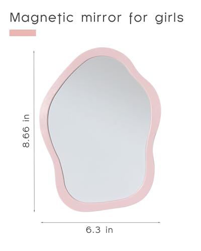 Magnetic Locker Mirror 8.6 x 6.3 Inch, Pink Rectangular Metal Surface Mirror