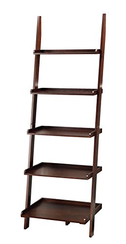 5-Tier Ladder Bookshelf, Espresso Wood Storage Display Unit, 72-Inch