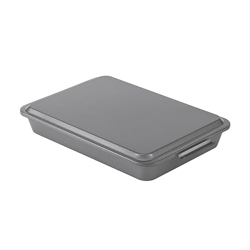 GoodCook Everyday Baking Pan with Metal Lid Nonstick Warp-Resistant Heavy-Gauge Steel Construction Even-Heating Oblong Cake Pan with Solid Oven-Safe Cover, 9x13-Inch, Gray