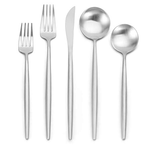 Oliviola Matte Silverware Set for 8 - 40pc Satin Finish Flatware, Silver
