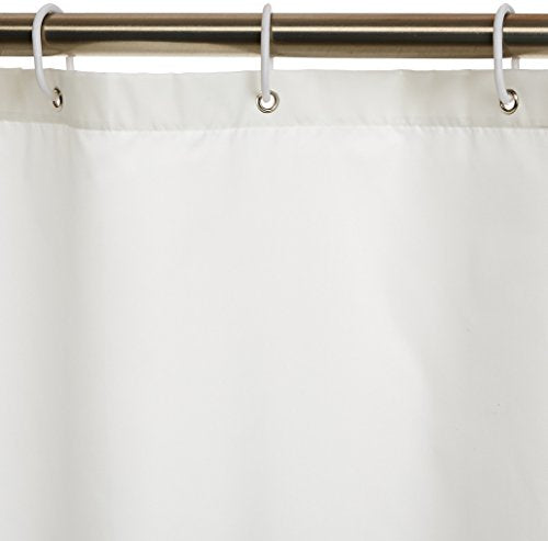 Amazon Basics Water Repellent Fabric Shower Curtain with Hooks, 72"x72" White