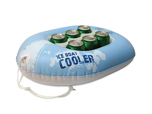 Poolmaster Boat-Shaped Floating Cooler with Removable Ice Pack, Tether & 6 Drink Compartments