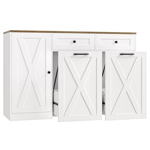HOSTACK 12.5 Gallon Dual Trash Can Cabinet - White Kitchen Storage