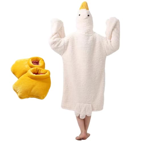 Oversized Wearable Goose Blanket Hoodie with Feet Warmers for Adults & Kids