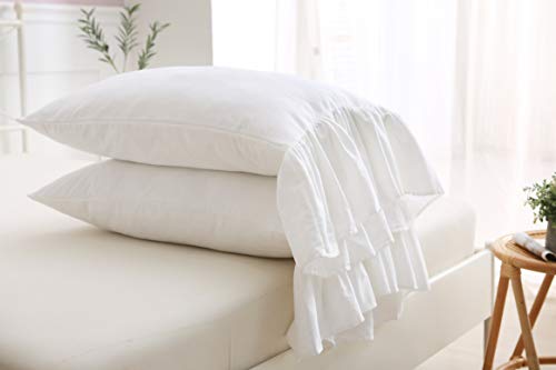 2-Pack King Size Ruffled Pillow Shams, 100% Cotton Shabby Chic Pillow Covers