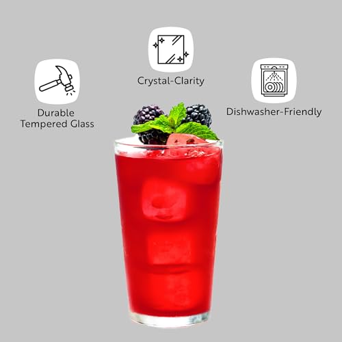 10 oz Glass Tumblers - Set of 6 Durable Clear Beverage Glasses for Cocktails