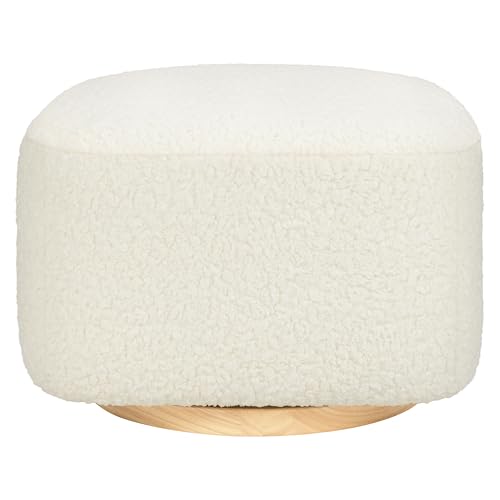 Cream Shearling Gliding Ottoman with Light Wood Base for Nursery
