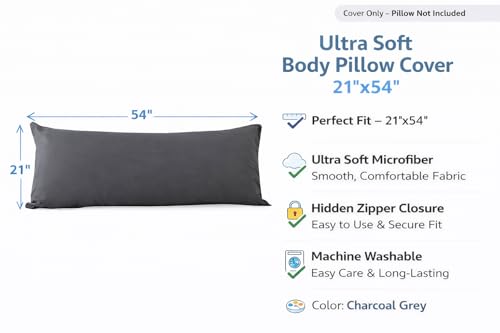 EVOLIVE Body Pillow Cover 21x54 Inch - Soft Microfiber Case with Hidden Zipper
