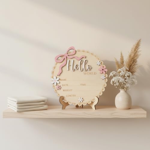 Wooden Baby Birth Announcement Sign - Pink Floral Newborn Stats Board