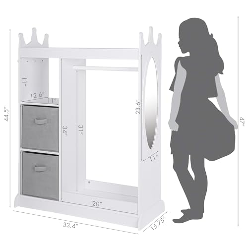 UTEX Kids Dress Up Storage with Crown Design & 2 Fabric Bins - White