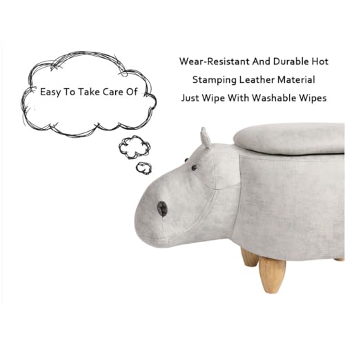 Hippo Storage Ottoman with Footrest - Upholstered Animal Shape Footstool