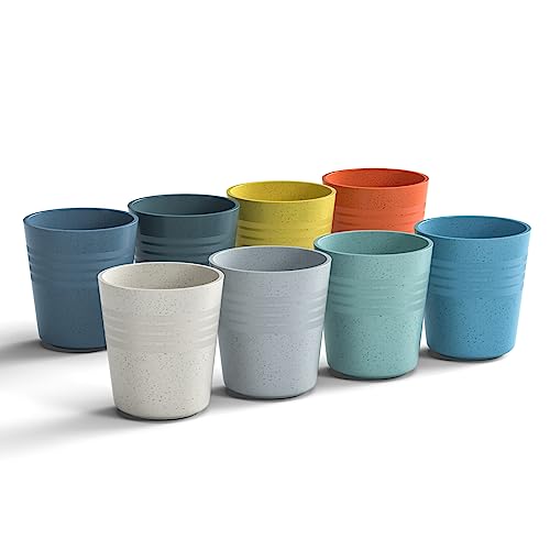 8 oz Wheat Straw Drinking Cups - Set of 8 Unbreakable Reusable Water Tumblers