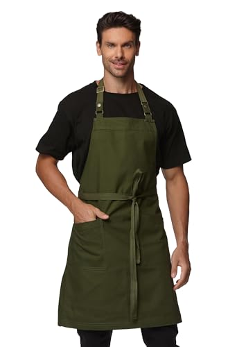 Waterproof Canvas Kitchen Apron with Pockets - Adjustable BBQ Grill Apron