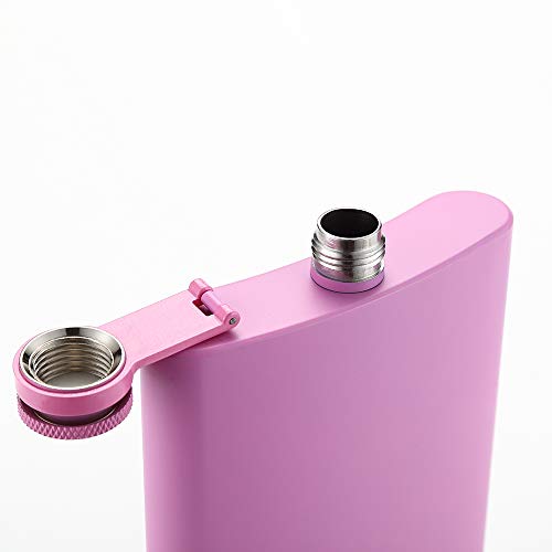 FYL Pink Matte Stainless Steel Hip Flask 8 Oz Leakproof with Funnel