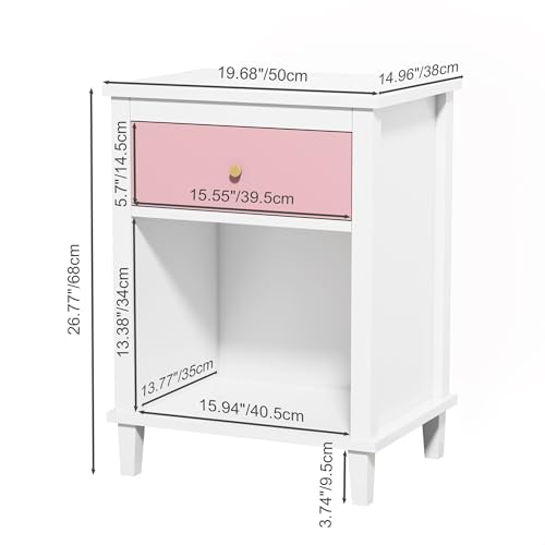 Kids Nightstand with Drawer and Storage Shelf, 2-Tier Wooden Bedside Table
