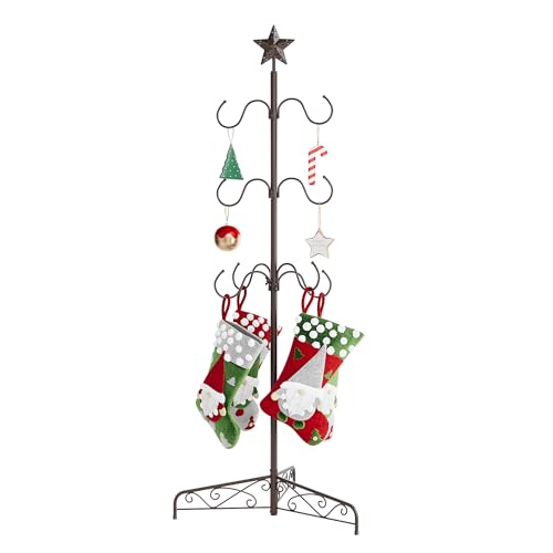 ELYKEN 70-Inch Bronze Christmas Stocking Holder Stand with 8 Adjustable Hooks