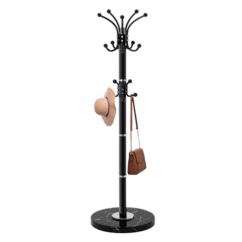 Rotating Coat Rack Stand with 16 Hooks and Natural Marble Base