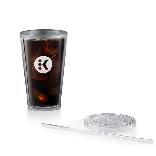 16oz Double-Walled Iced Coffee Tumbler with Reusable Straw