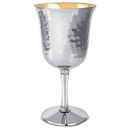 Hammered Metal Kiddush Cup 6.5 oz Brass Stemmed Wine Goblet for Seder