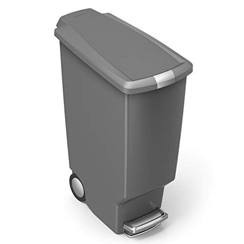 40 Liter Slim Plastic Kitchen Step Trash Can with Secure Slide Lock