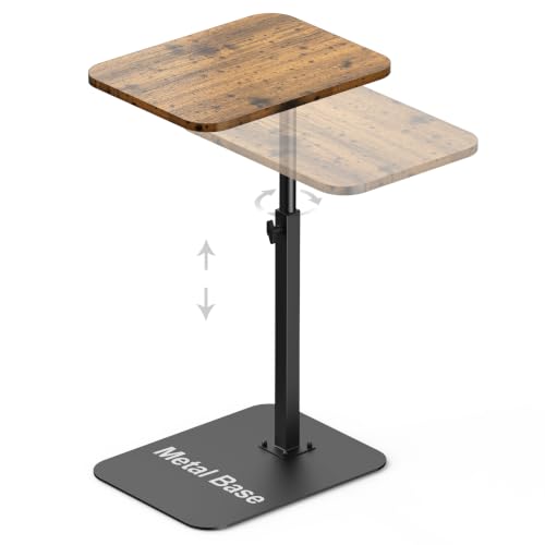Adjustable C-Shaped Sofa Side Table with Swivel Tray and Metal Base