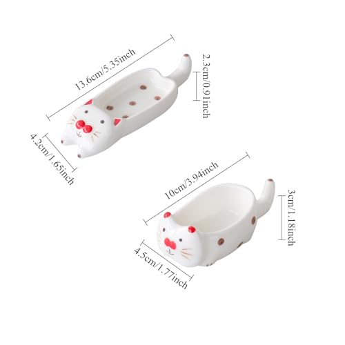 (2 Pieces) Ceramic Cat Dipping Saucer Set - Cute Cartoon Style, Food-Grade, Dishwasher Safe - B
