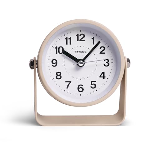 Compact Silent Analog Alarm Clock with Night Light and Snooze, Yellow