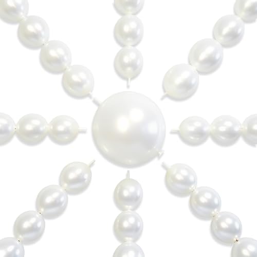 6 Inch Pearl White Linking Balloons - 100 Pack Latex Party Decorations