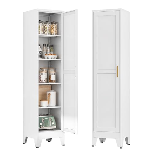 67-Inch Tall Narrow Storage Cabinet, Slim Metal Linen Cabinet with 5 Shelves