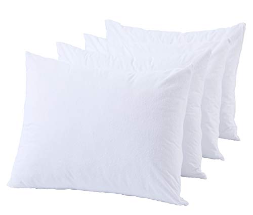 Waterproof Queen Pillow Protectors, Cotton Terry Zippered Encasement - 4 Pack