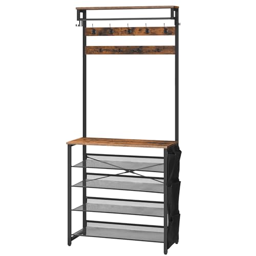 Industrial Hall Tree with Bench, Entryway Coat Rack and Shoe Storage