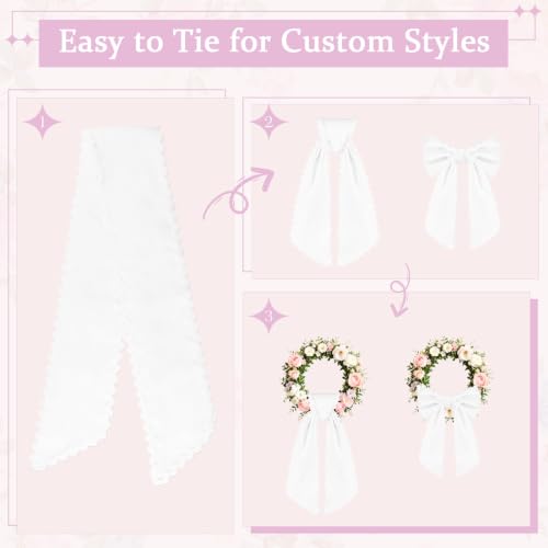 White Cotton Wreath Sash with Ric Rac Trim for Front Door Decor