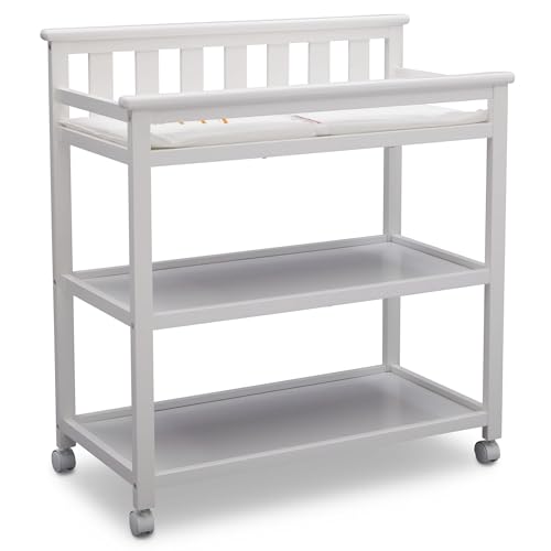 Flat Top Baby Changing Table with Wheels, Storage Shelves and Pad